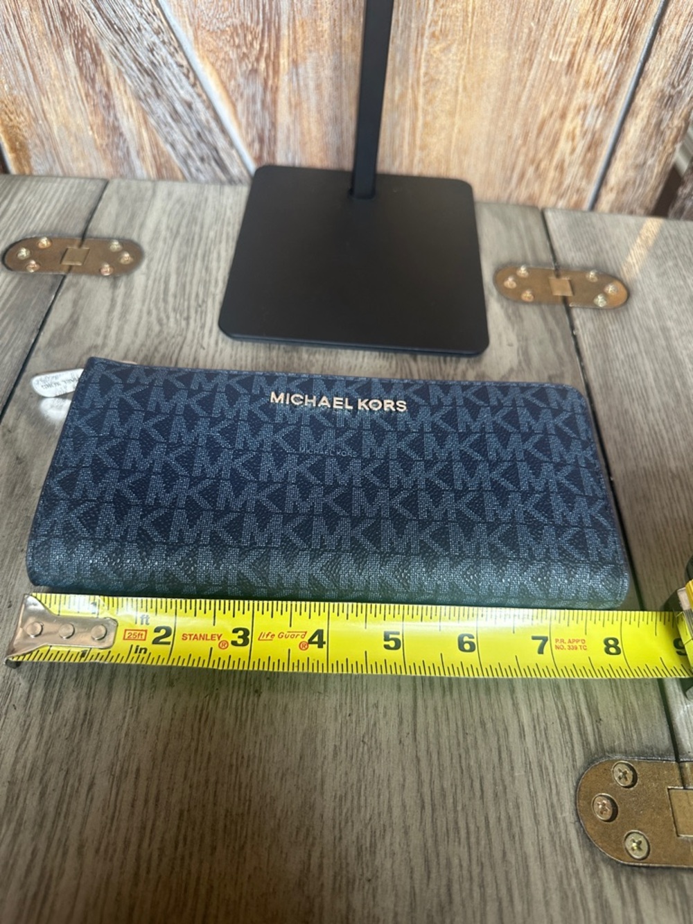 Michael Kors Navy MK Logo Zip Wallet with Silver Hardware - Picture 11 of 12